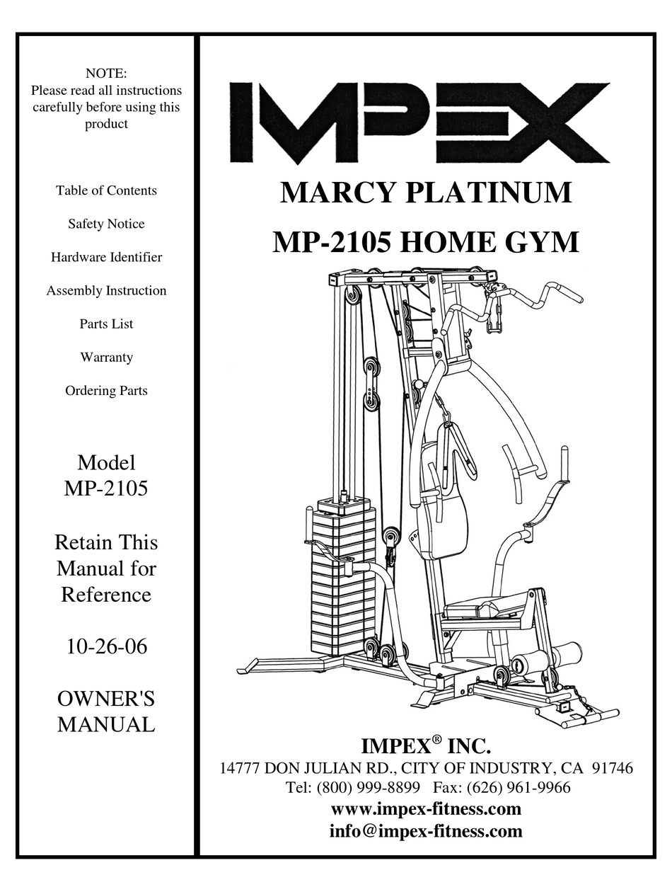 Impex Marcy Platinum Mp 2105 Owner S