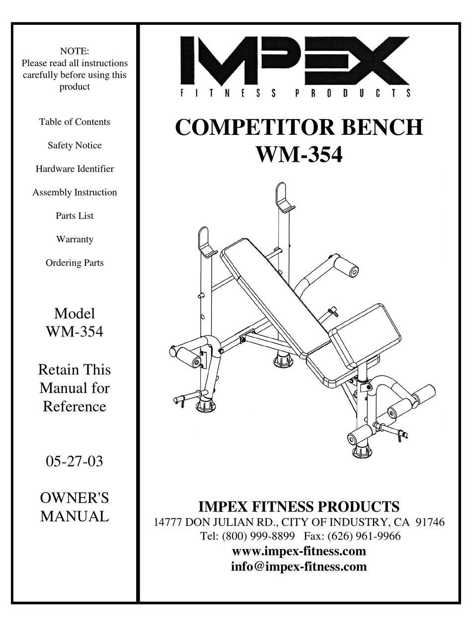 IMPEX COMPETITOR WM-354 OWNER'S MANUAL Pdf Download | ManualsLib