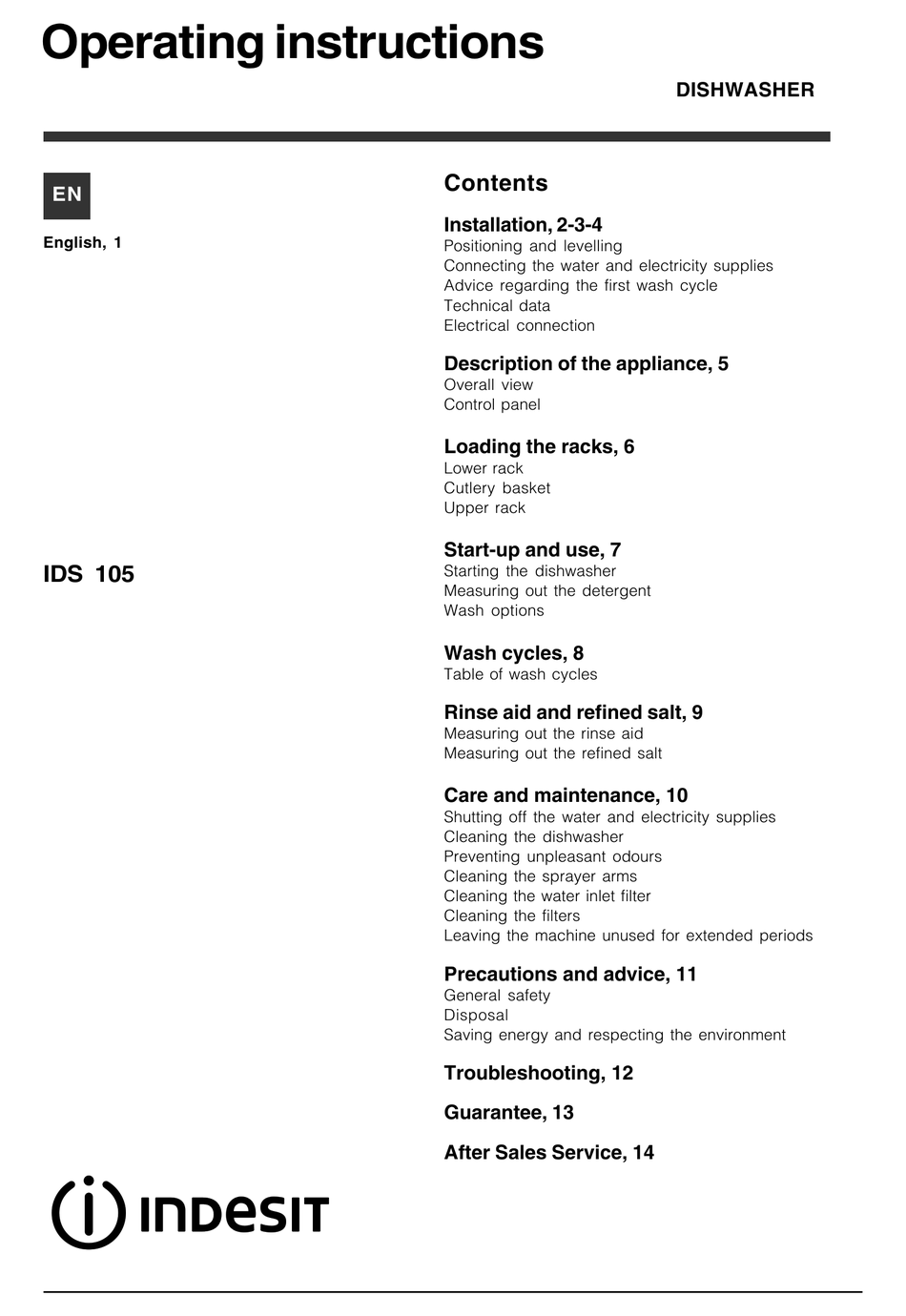 indesit ids 105 dishwasher