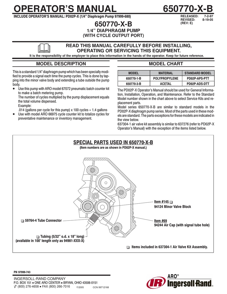 INGERSOLL-RAND 650770-X-B OPERATOR'S MANUAL Pdf Download | ManualsLib