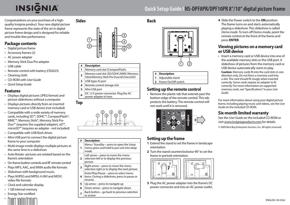 INSIGNIA NSDPF10PR QUICK SETUP MANUAL Pdf Download ManualsLib