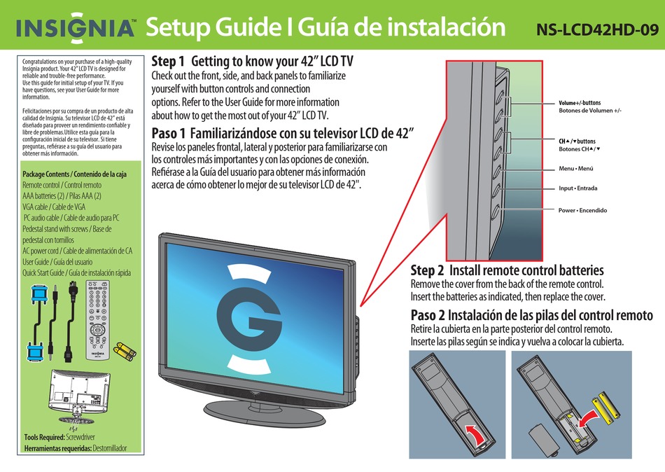 INSIGNIA NS-LCD42HD-09 SETUP MANUAL Pdf Download | ManualsLib