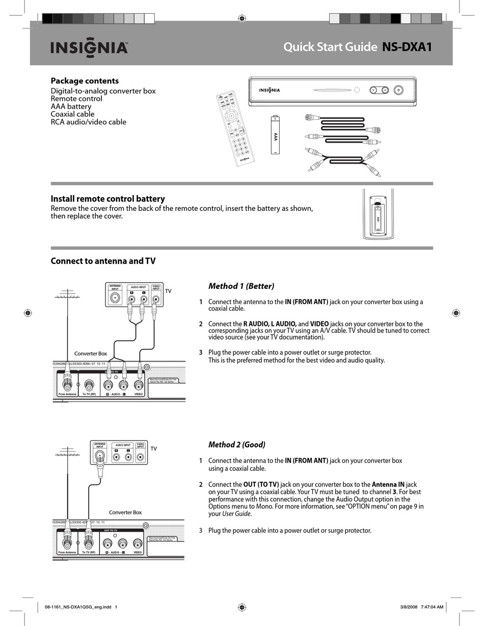 INSIGNIA NS-DXA1 QUICK START MANUAL Pdf Download | ManualsLib