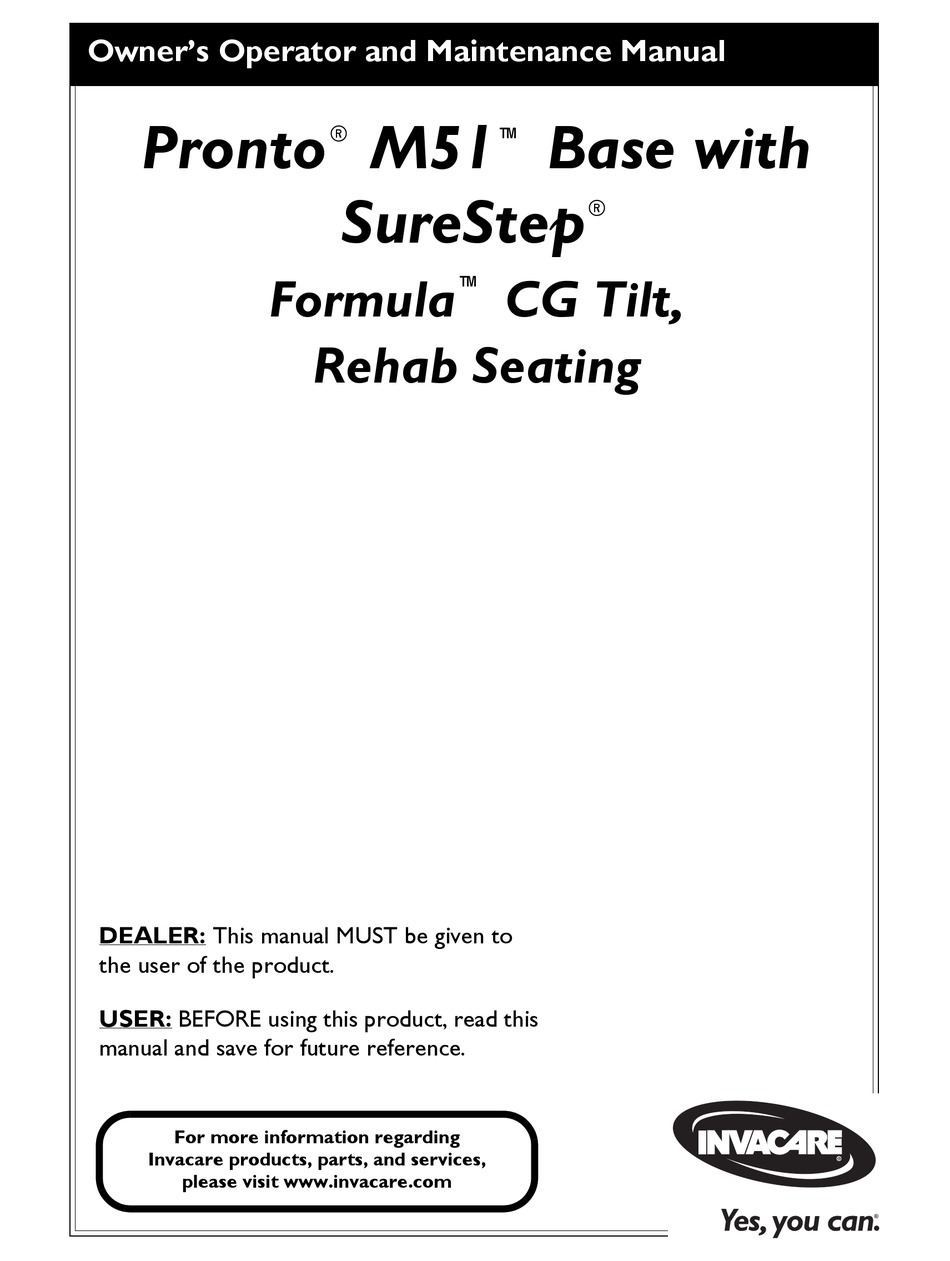 INVACARE PRONTO M51 BASE OWNER'S OPERATOR AND MAINTENANCE MANUAL Pdf ...