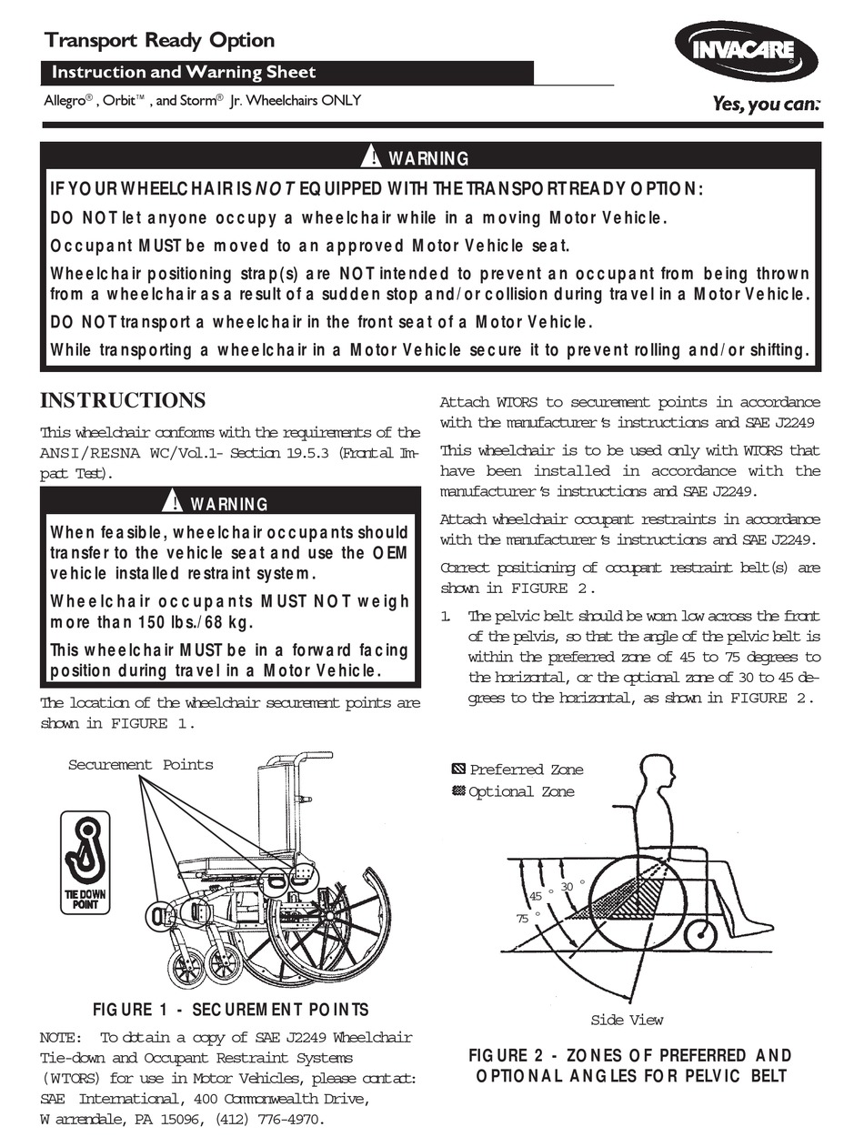 INVACARE TRANSPORT READY OPTION INSTRUCTION SHEET Pdf Download ManualsLib