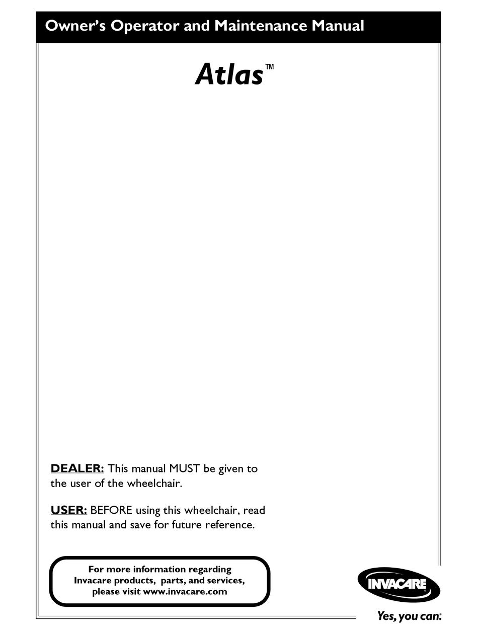 INVACARE WHEELCHAIR ATLAS OPERATING AND MAINTENANCE MANUAL Pdf Download ManualsLib