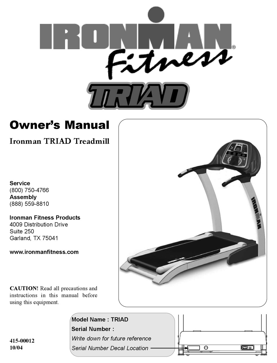 Troubleshooting Ironman Fitness Treadmill TRIAD Owner s Manual