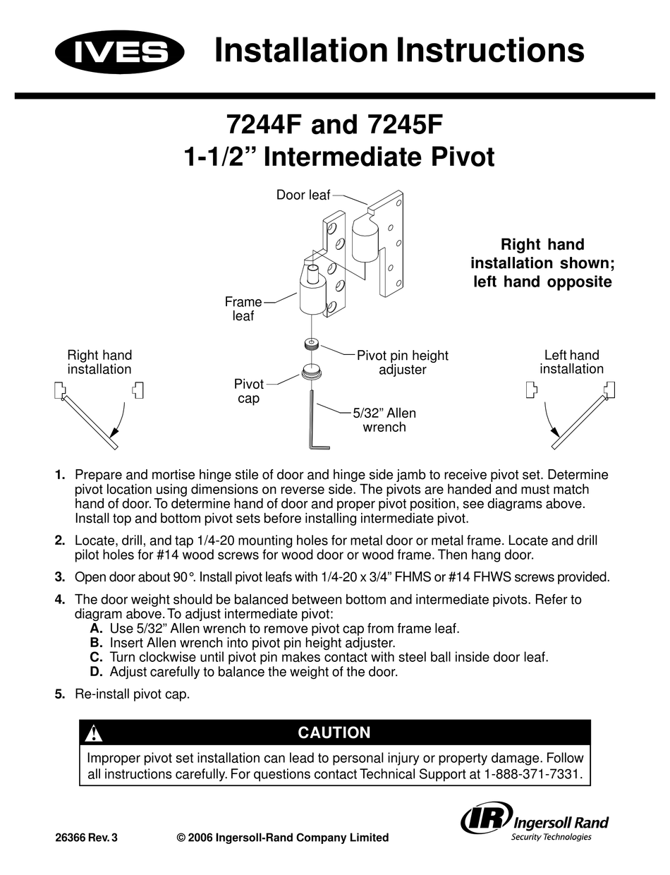 IVES OFFSET TOP PIVOT 7245F INSTALLATION INSTRUCTIONS Pdf Download