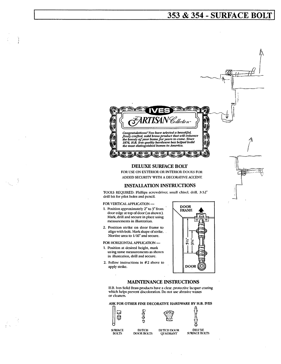 IVES SURFACE BOLT 353 INSTALLATION INSTRUCTIONS Pdf Download ManualsLib