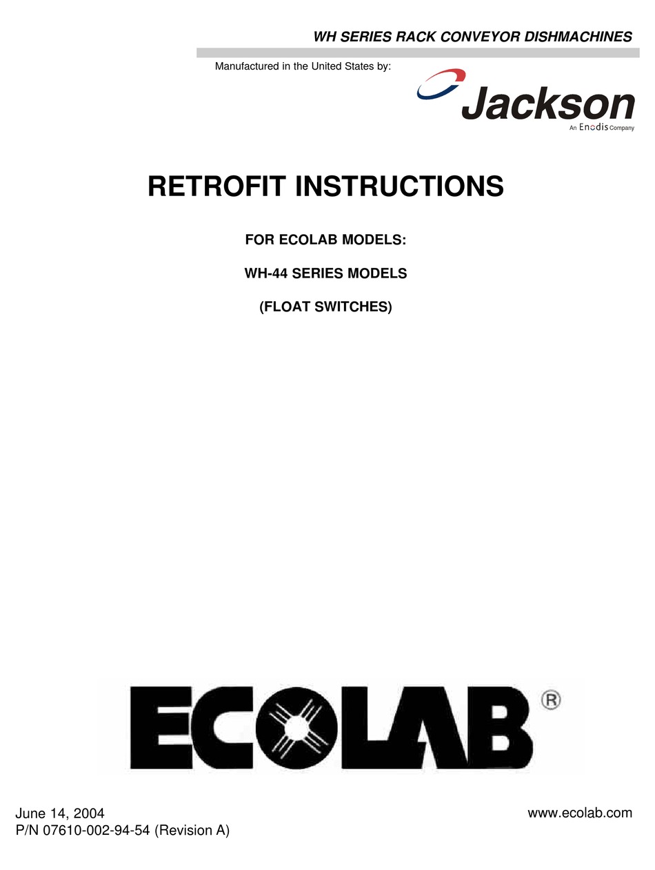 Jackson Ecolab Wh 44 Series Retrofit Instruction Pdf Download Manualslib