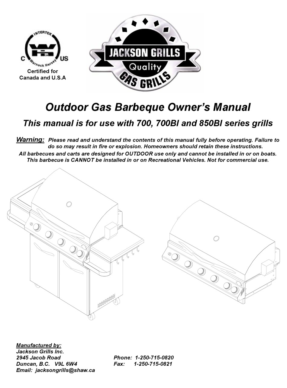 JACKSON GRILLS 700 SERIES OWNER'S MANUAL Pdf Download ManualsLib