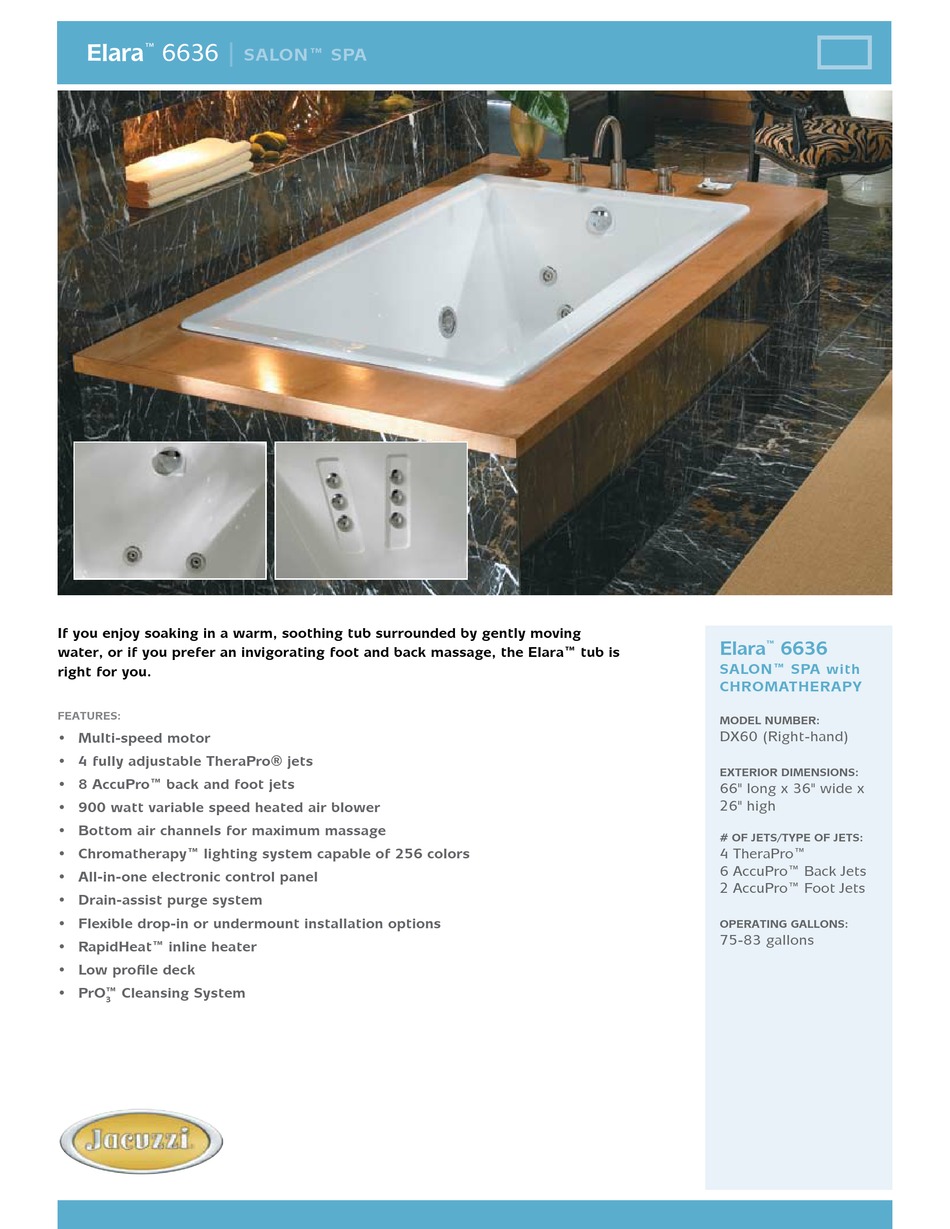 JACUZZI ELARA DX60 SPECIFICATION SHEET Pdf Download ManualsLib