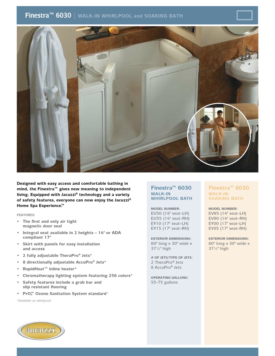 JACUZZI FINESTRA 6030 SPECIFICATION SHEET Pdf Download | ManualsLib