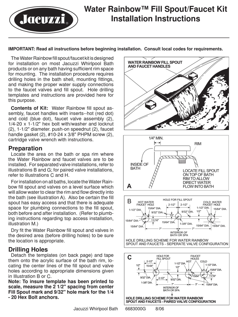 JACUZZI FAUCET KIT INSTALLATION INSTRUCTIONS MANUAL Pdf ...