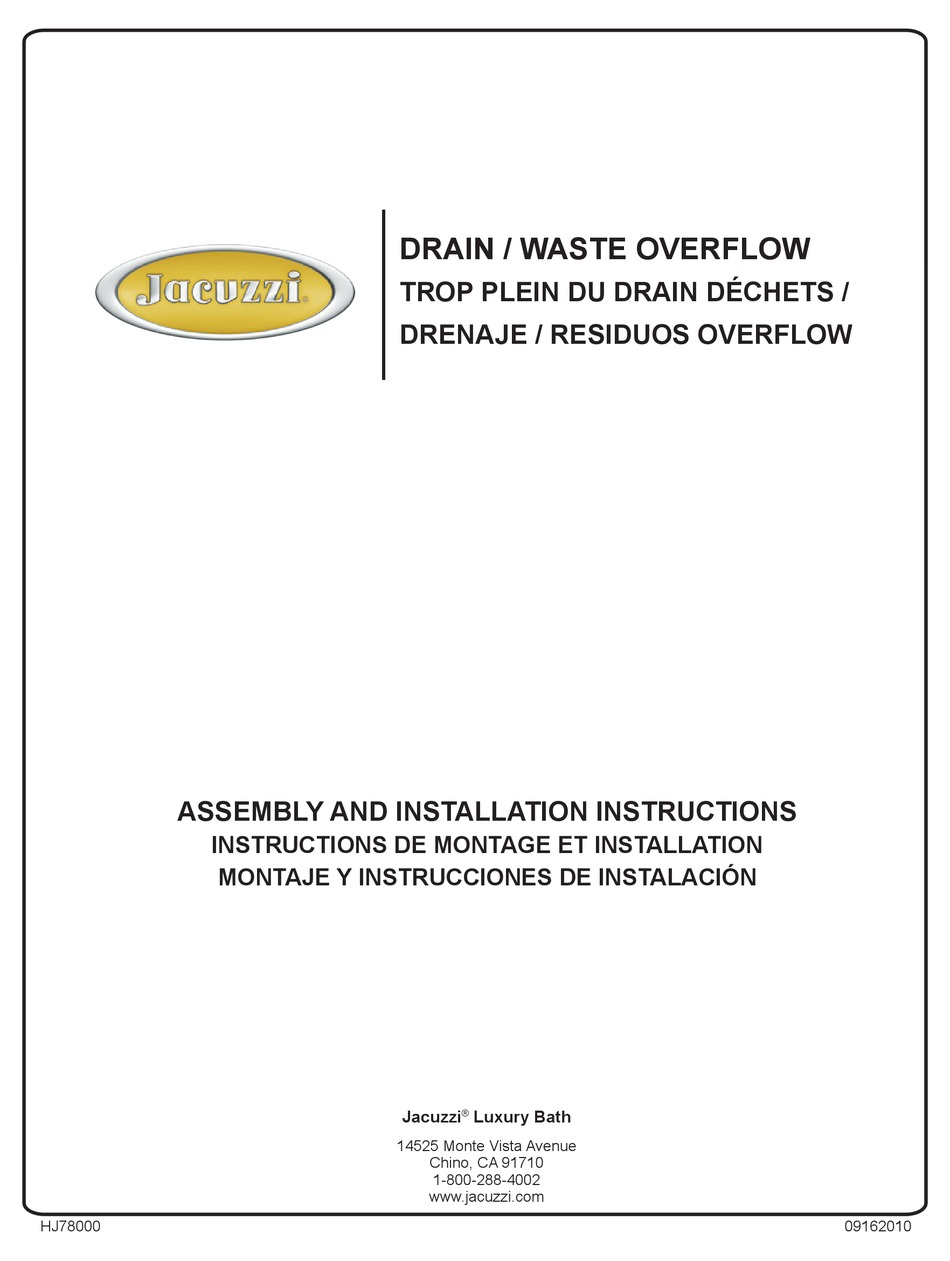 JACUZZI HJ78000 ASSEMBLY AND INSTALLATION INSTRUCTIONS MANUAL Pdf Download ManualsLib