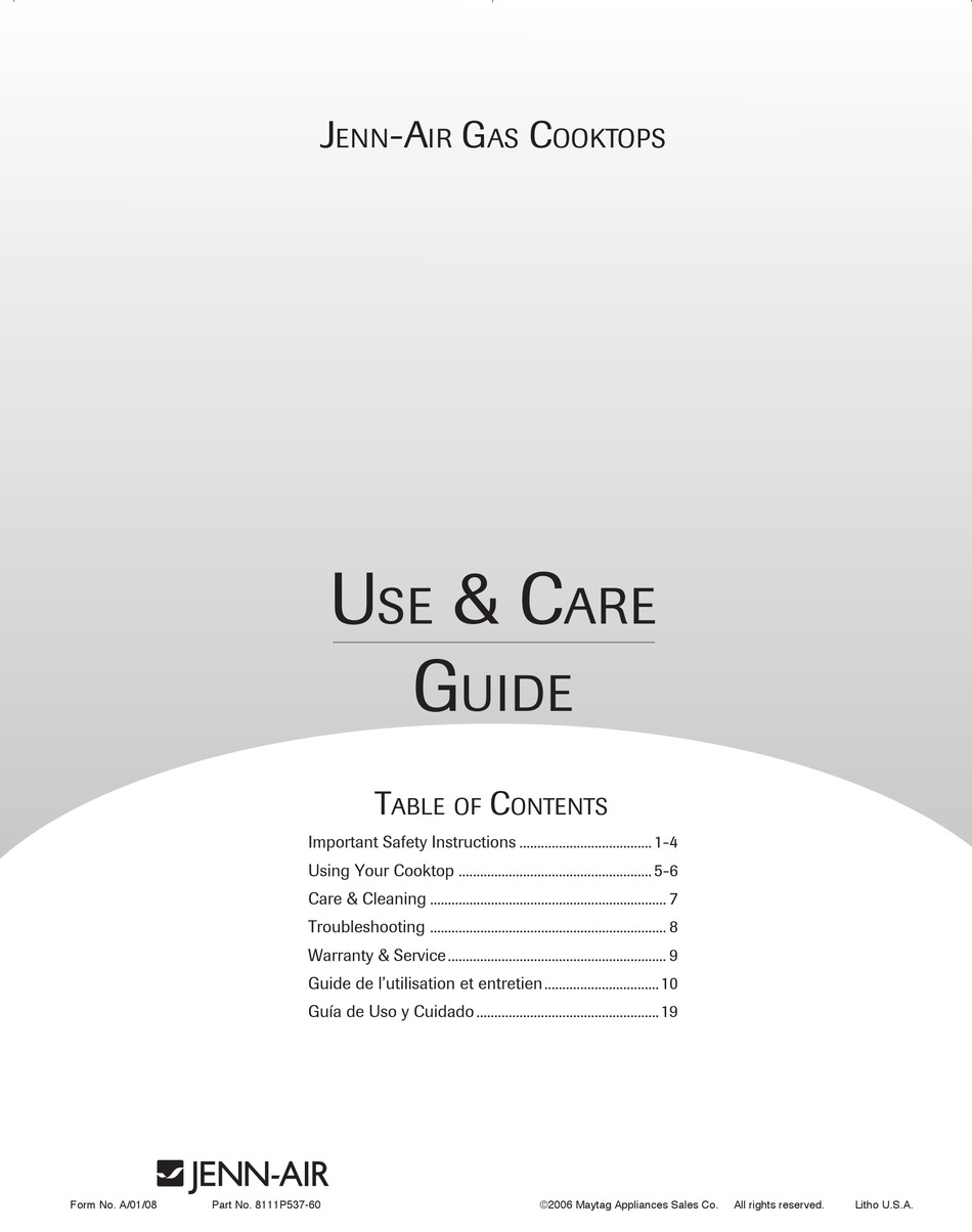 JENNAIR COOKTOP USE & CARE MANUAL Pdf Download ManualsLib