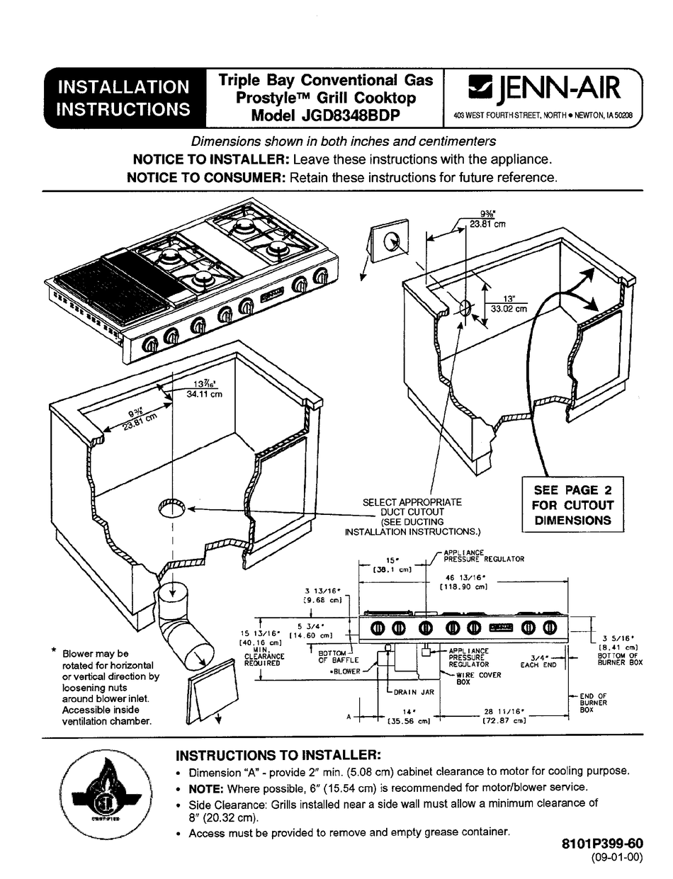 JENNAIR PROSTYLE JGD8348BDP INSTALLATION INSTRUCTIONS MANUAL Pdf