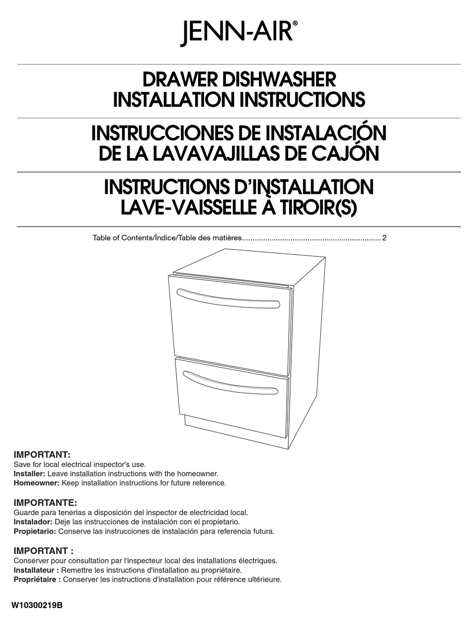 JENNAIR W10300219A INSTALLATION INSTRUCTIONS MANUAL Pdf Download