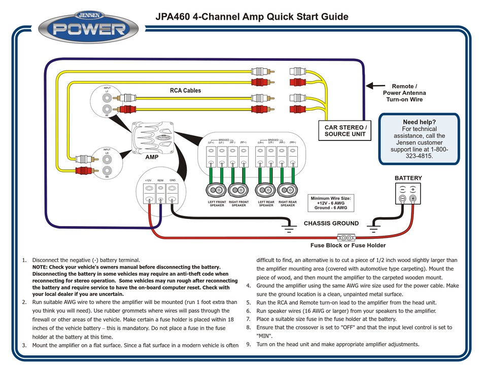 Jensen 4 Channel Amp Jpa460 Quick Start, Car Amp Wiring Diagram Pdf