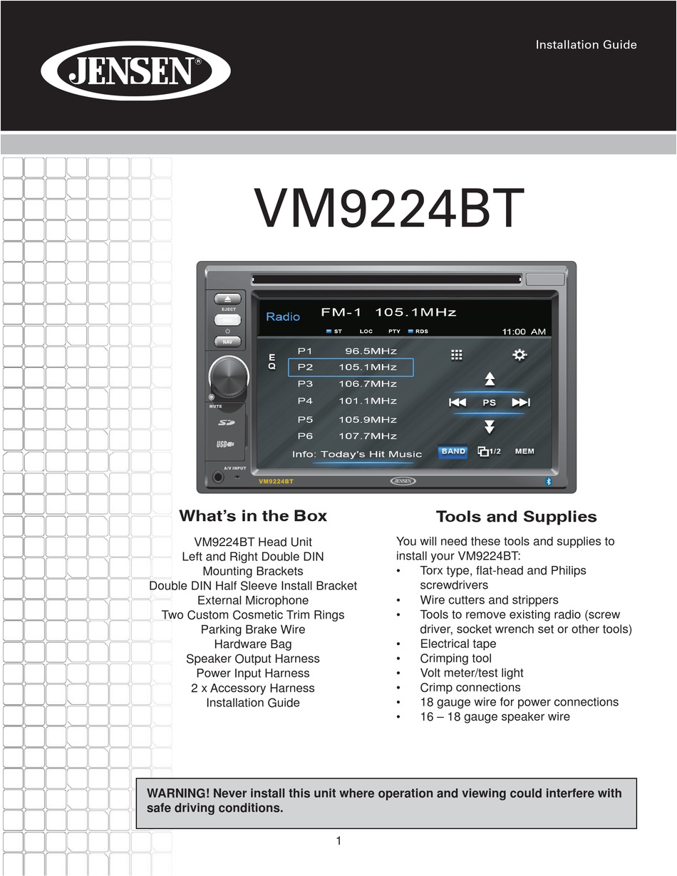 JENSEN VM9224BT INSTALLATION MANUAL Pdf Download | ManualsLib