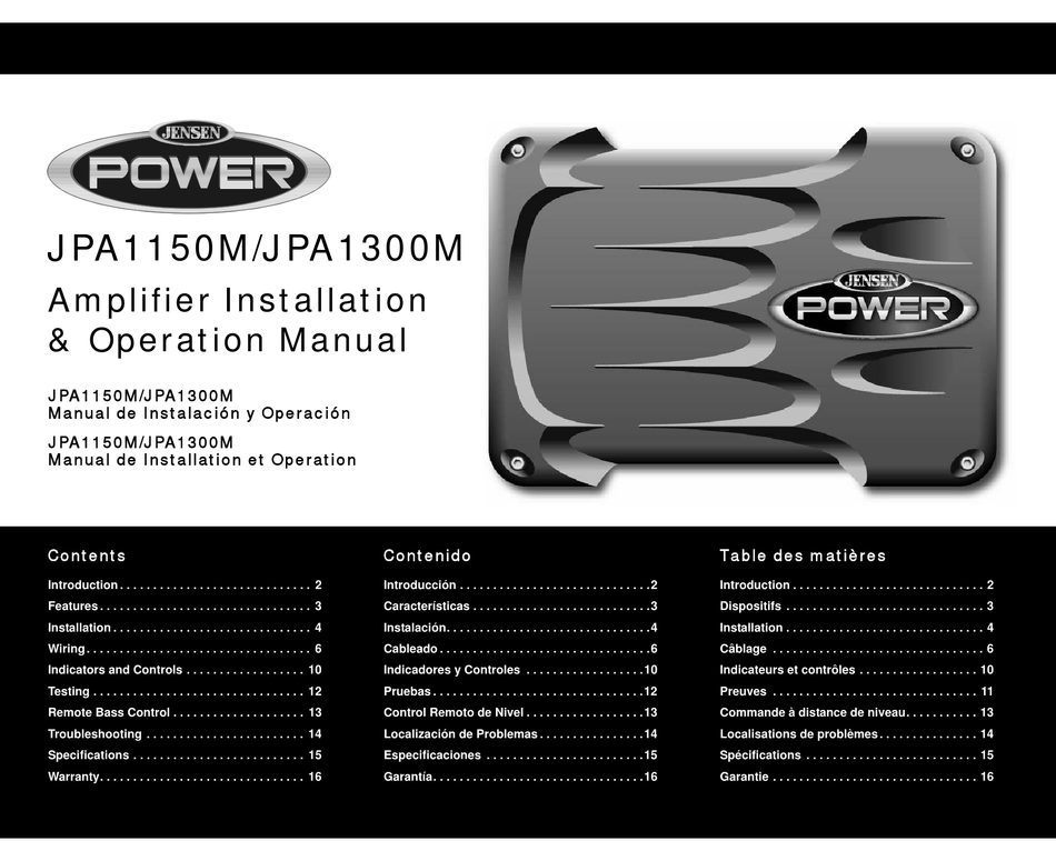 JENSEN MONO AMP JPA1150M INSTALLATION & OPERATION MANUAL Pdf Download