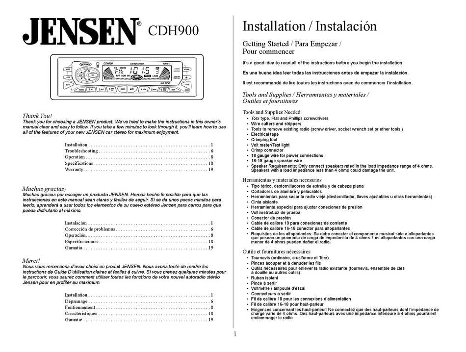 JENSEN CDH900 INSTALLATION MANUAL Pdf Download | ManualsLib