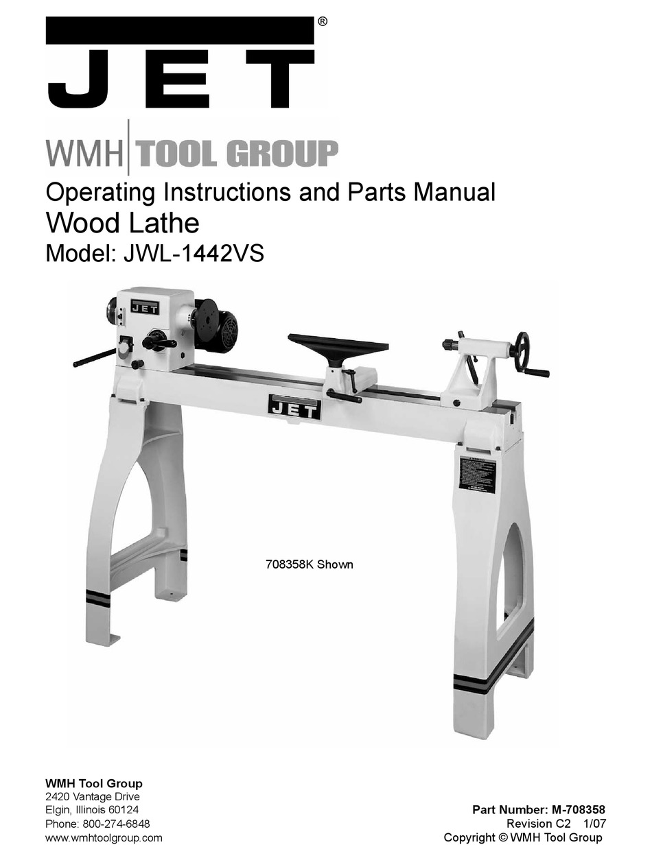 Jet   JWL-1442VS  Wood Lathe Owners  Manual *191 