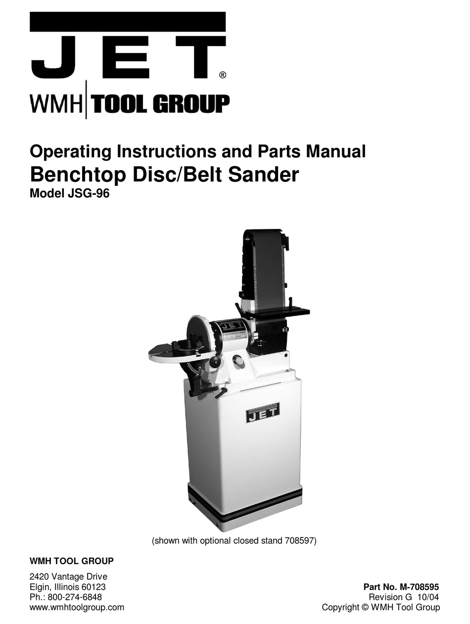 JET JSG96 OPERATING INSTRUCTIONS AND PARTS MANUAL Pdf Download