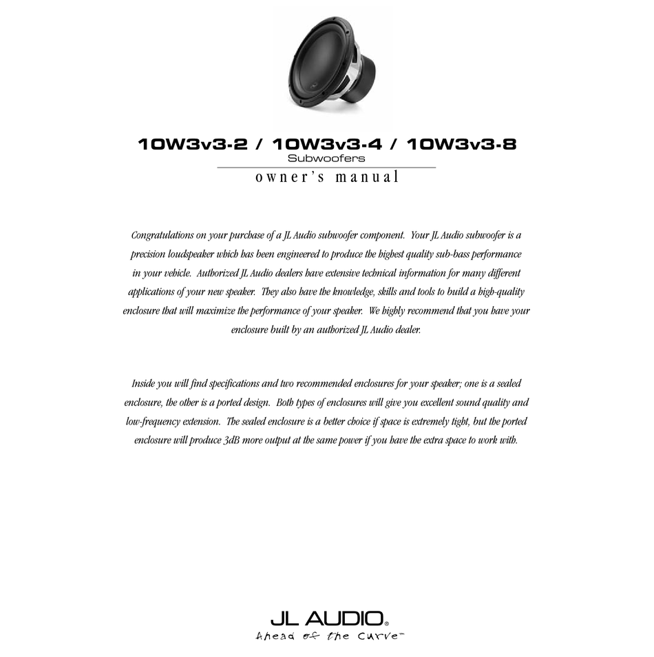 Jl Audio 10w3v3 2 Owner S Manual Pdf Download Manualslib