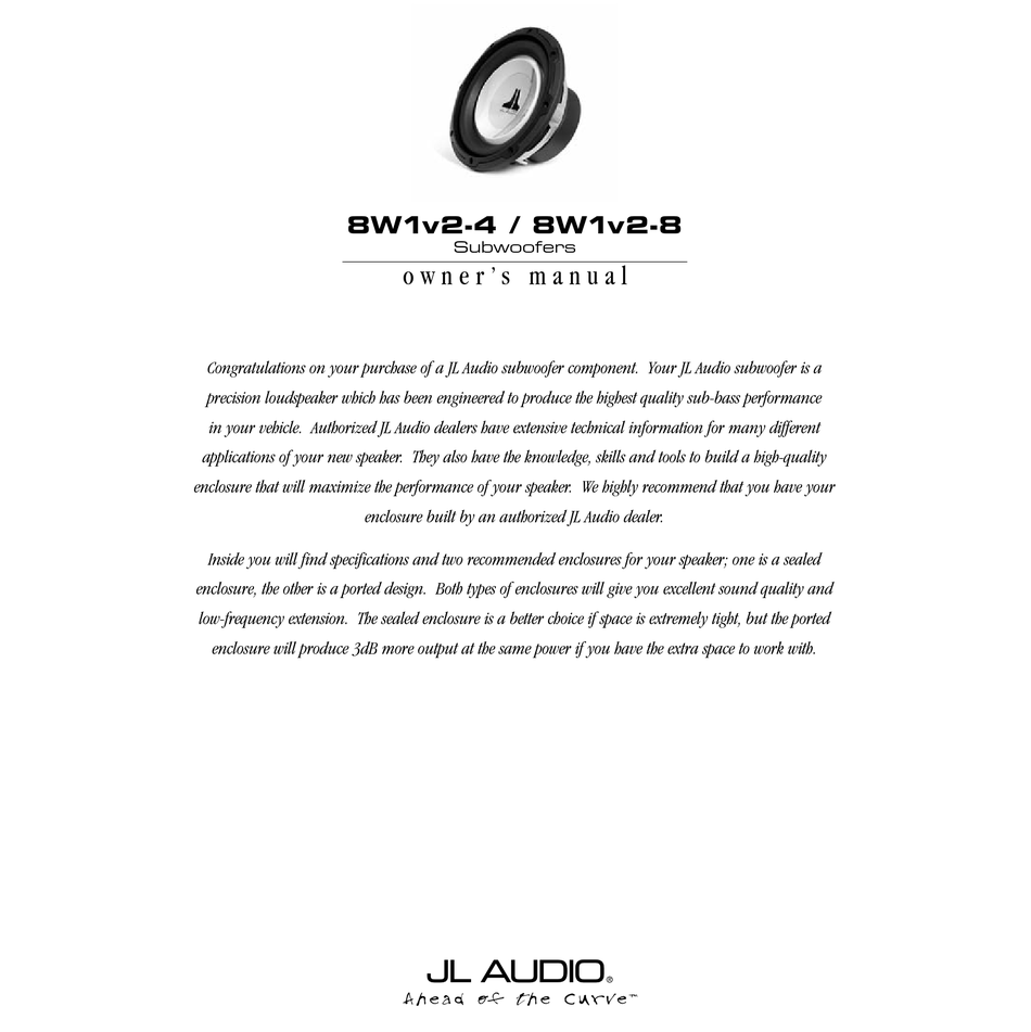 Jl Audio 8w1v2 4 Owner S Manual Pdf Download Manualslib