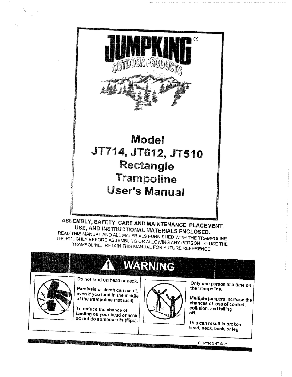 JUMPKING RECTANGLE TRAMPOLINE JT510 USER MANUAL Pdf Download ManualsLib