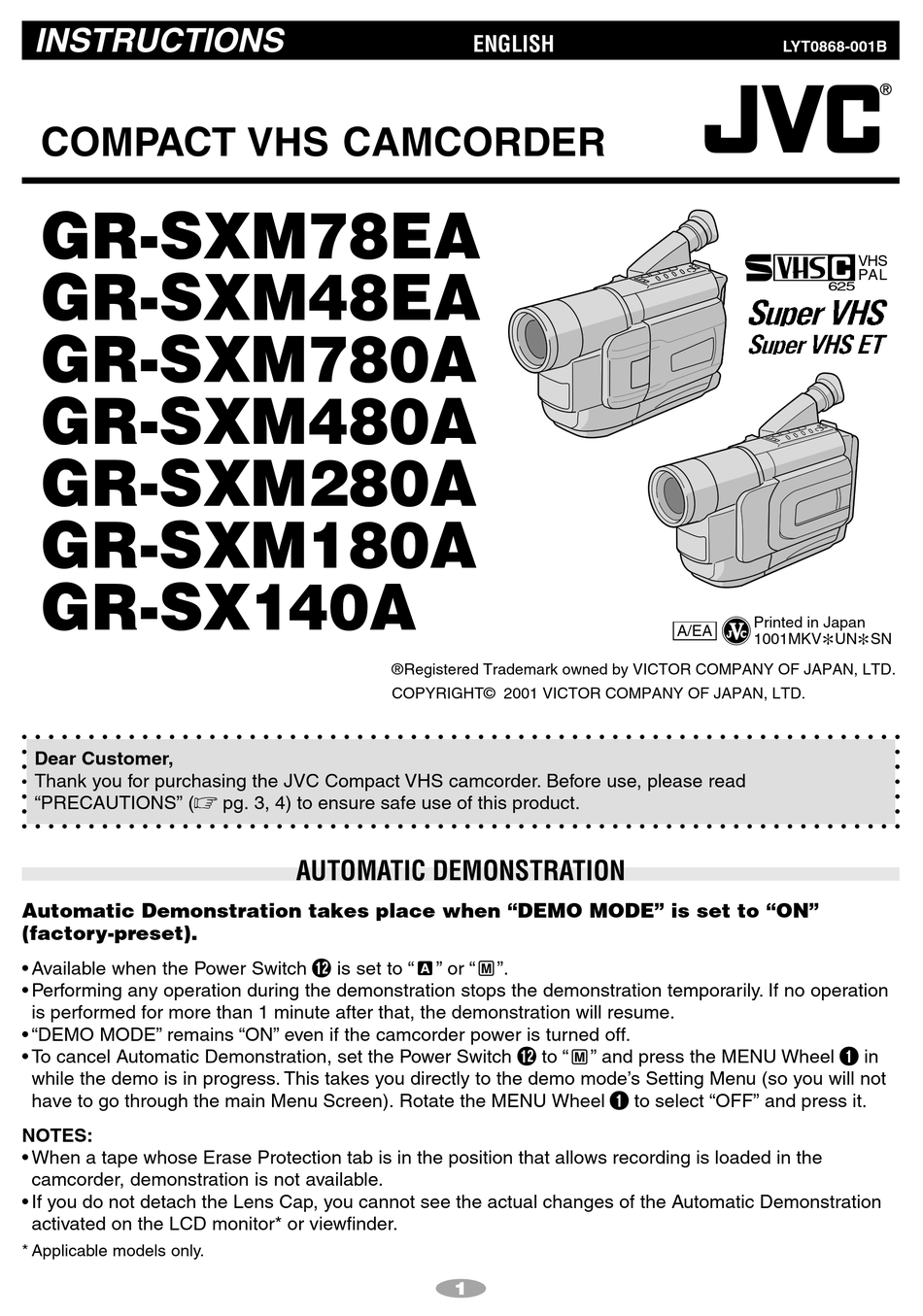 Jvc Gr Sx140a Instructions Manual Pdf Download Manualslib