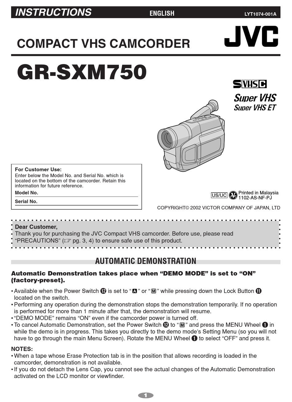 JVC GRSXM750 INSTRUCTIONS MANUAL Pdf Download ManualsLib