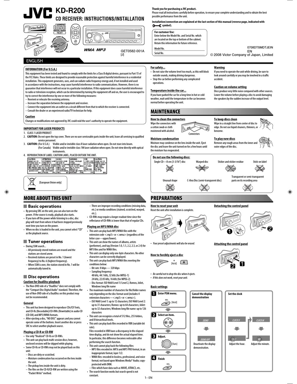 JVC 0708DTSMDTJEIN INSTRUCTIONS & INSTALLATION MANUAL Pdf Download ...