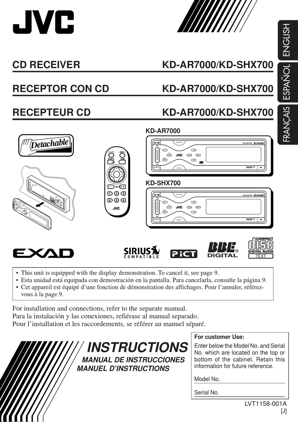 JVC KD-AR7000 INSTRUCTION MANUAL Pdf Download | ManualsLib