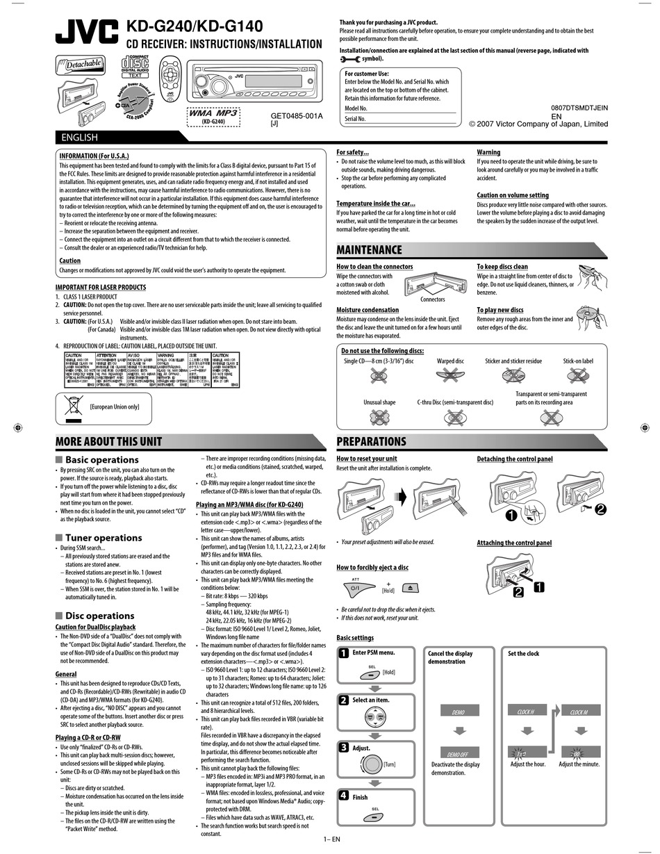 Jvc Ma372ien Instructions Installation Manual Pdf Download Manualslib