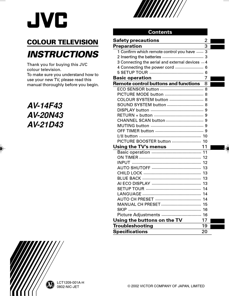 JVC AV14F43, AV20N43, AV21D43 INSTRUCTIONS MANUAL Pdf Download