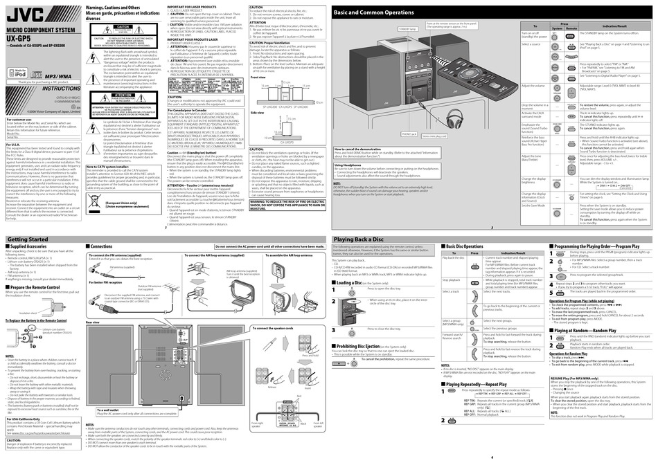 JVC UX-GP5 INSTRUCTIONS Pdf Download | ManualsLib