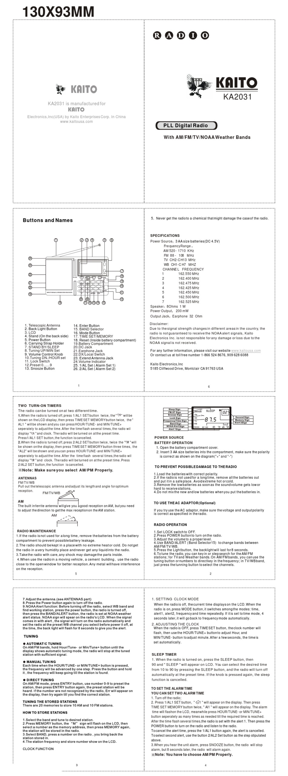 KAITO KA2031 USER MANUAL Pdf Download | ManualsLib