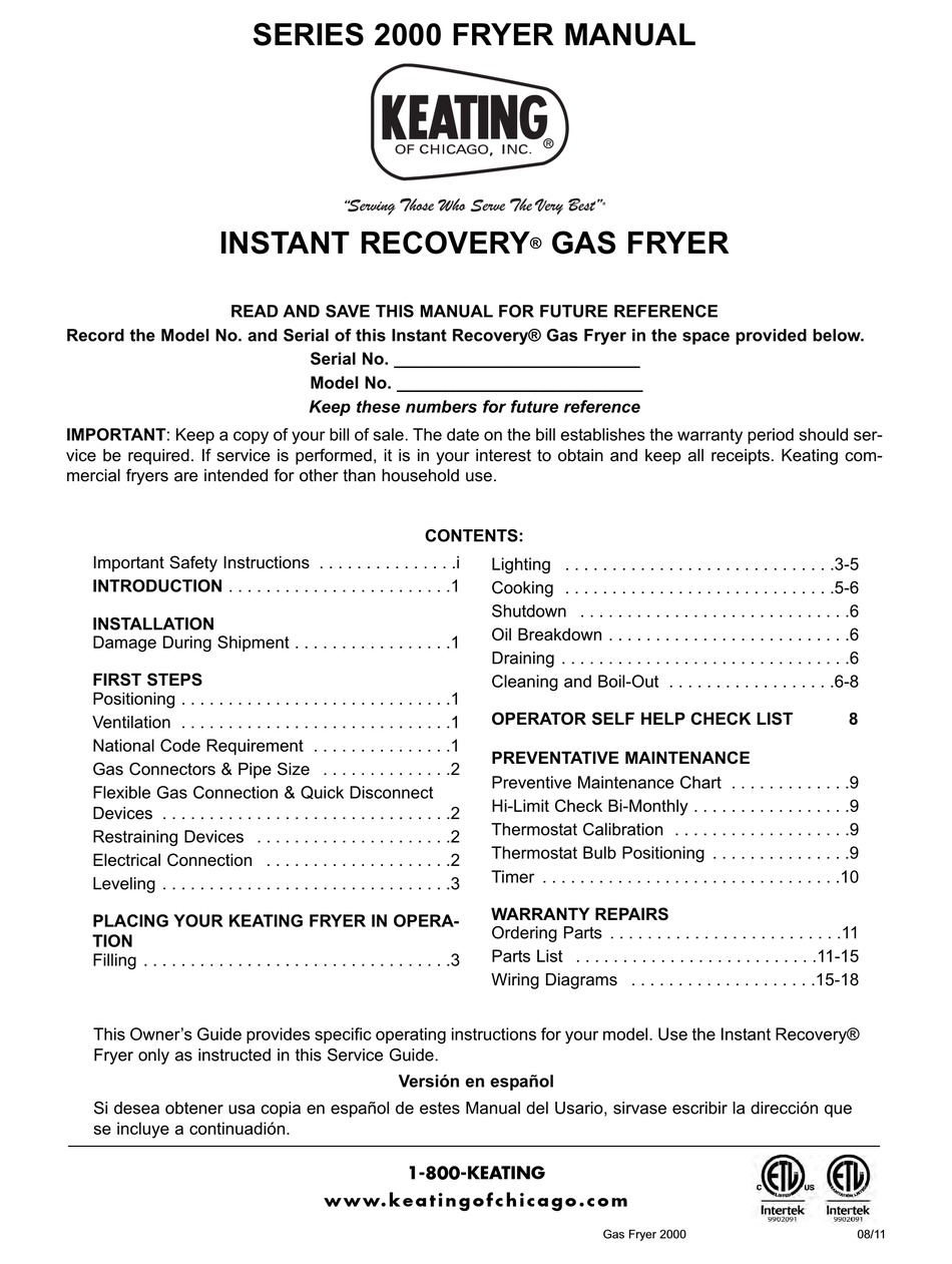 KEATING OF CHICAGO 2000 USER MANUAL Pdf Download ManualsLib