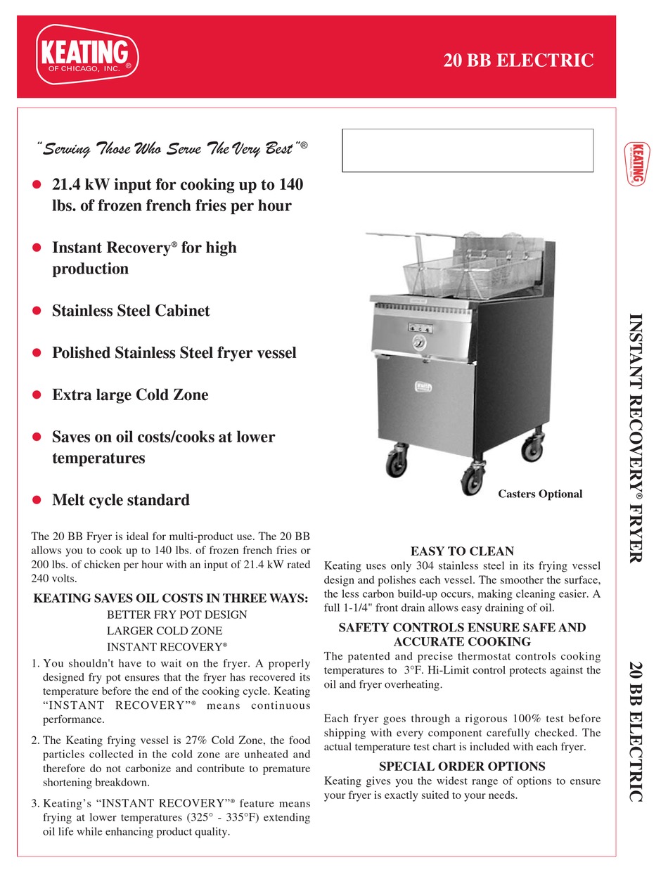 KEATING OF CHICAGO 20 BB ELECTRIC SPECIFICATION SHEET Pdf Download