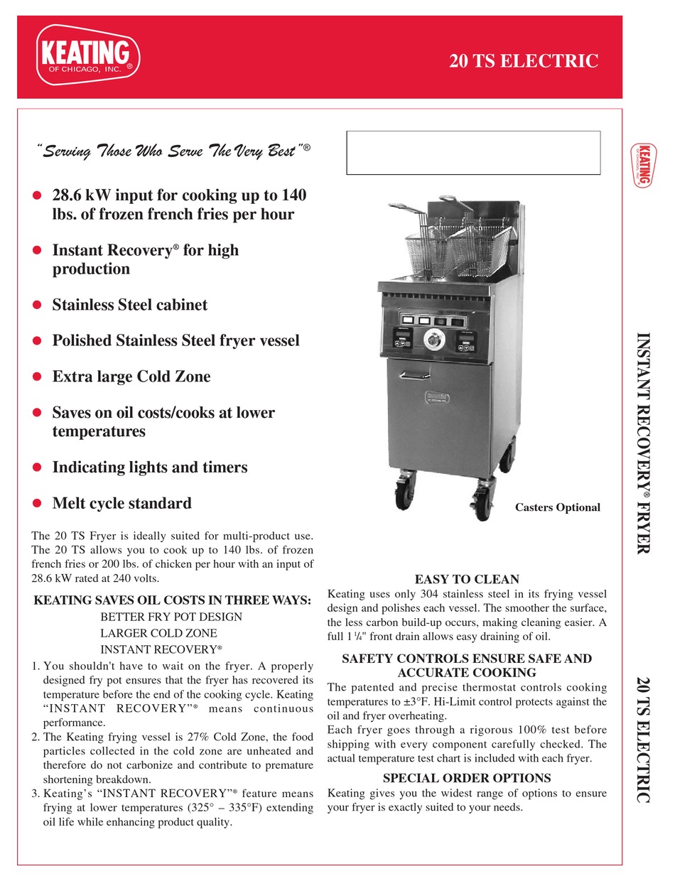 KEATING OF CHICAGO 20 TS ELECTRIC SPECIFICATION SHEET Pdf Download