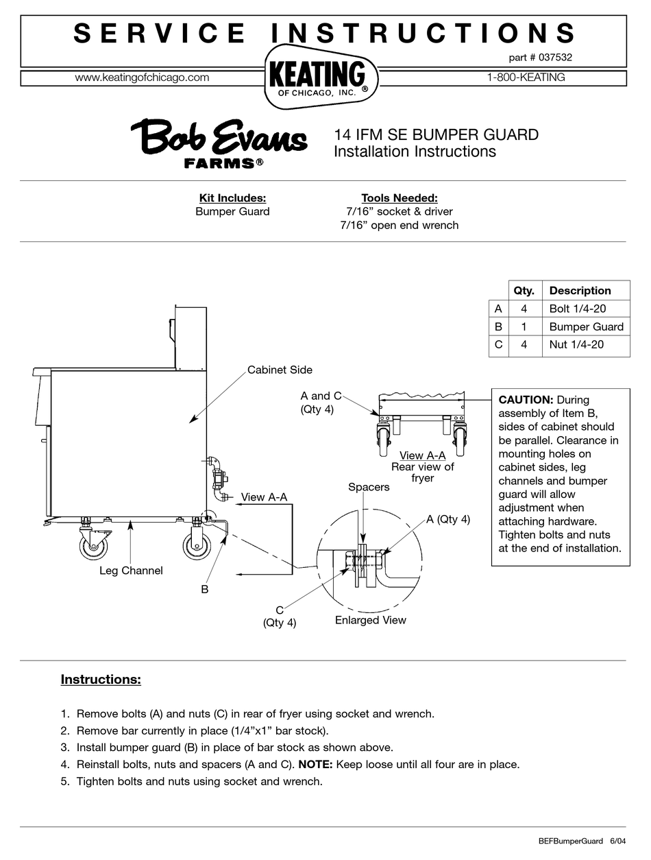 KEATING OF CHICAGO BUMPER GUARD 14 IFM SE SERVICE INSTRUCTIONS Pdf