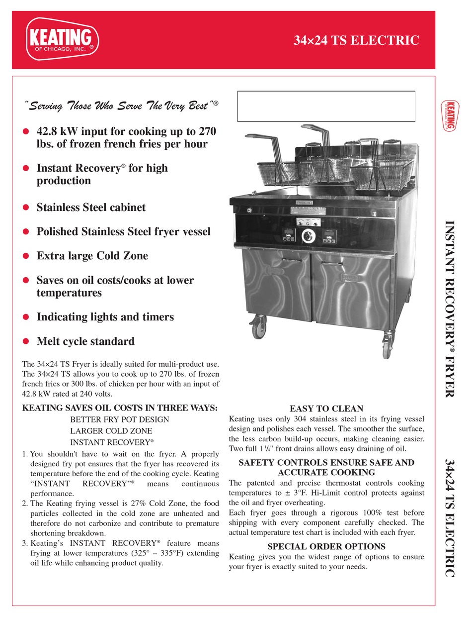 KEATING OF CHICAGO INSTANT RECOVERY 34X24 TS SPECIFICATION SHEET Pdf