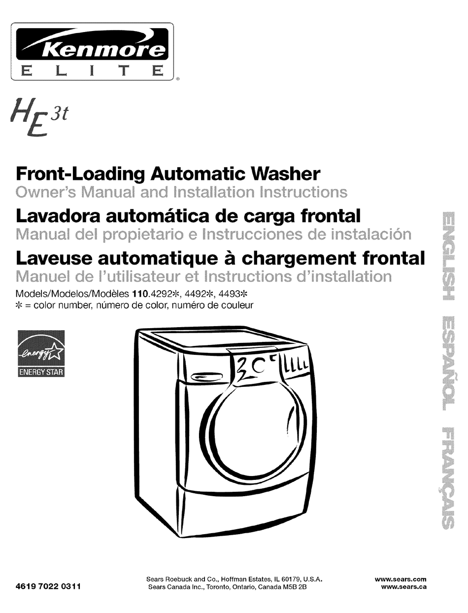 KENMORE 110.4292 OWNER'S MANUAL & INSTALLATION INSTRUCTIONS Pdf