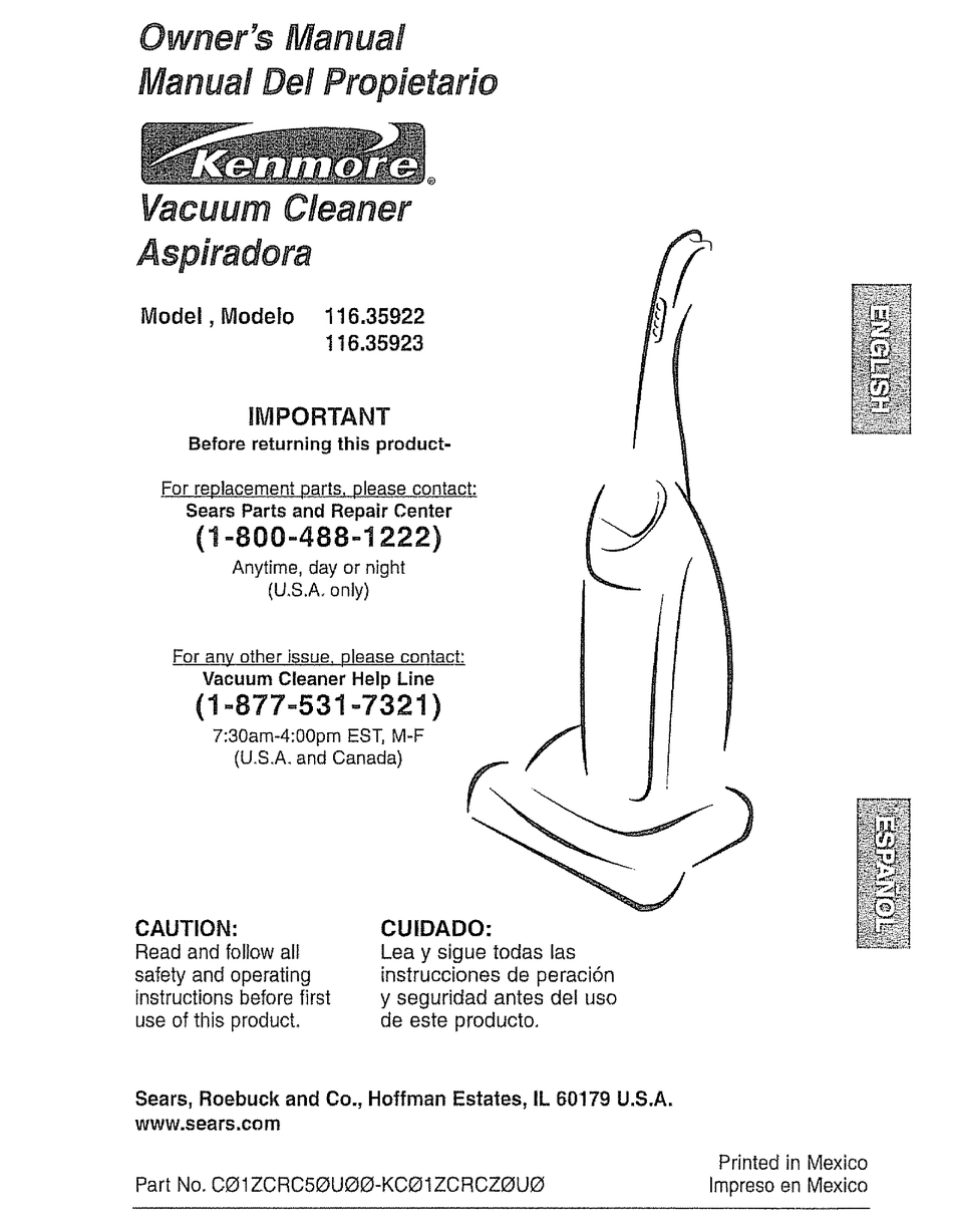 Kenmore 116 35923 Owner S Manual Pdf Download Manualslib