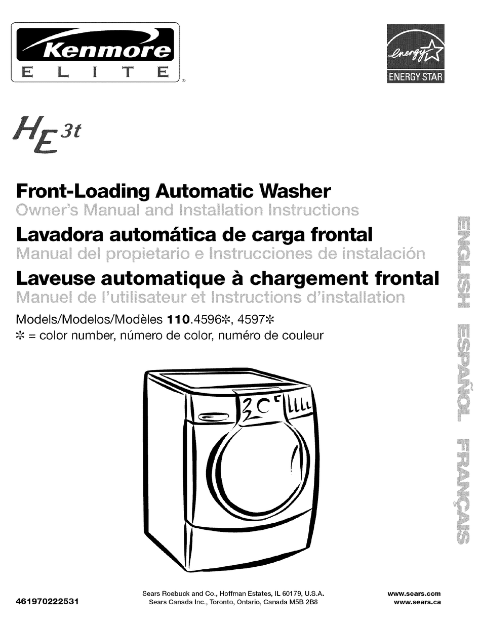 KENMORE 110.4596 OWNER'S MANUAL AND INSTALLATION INSTRUCTIONS Pdf