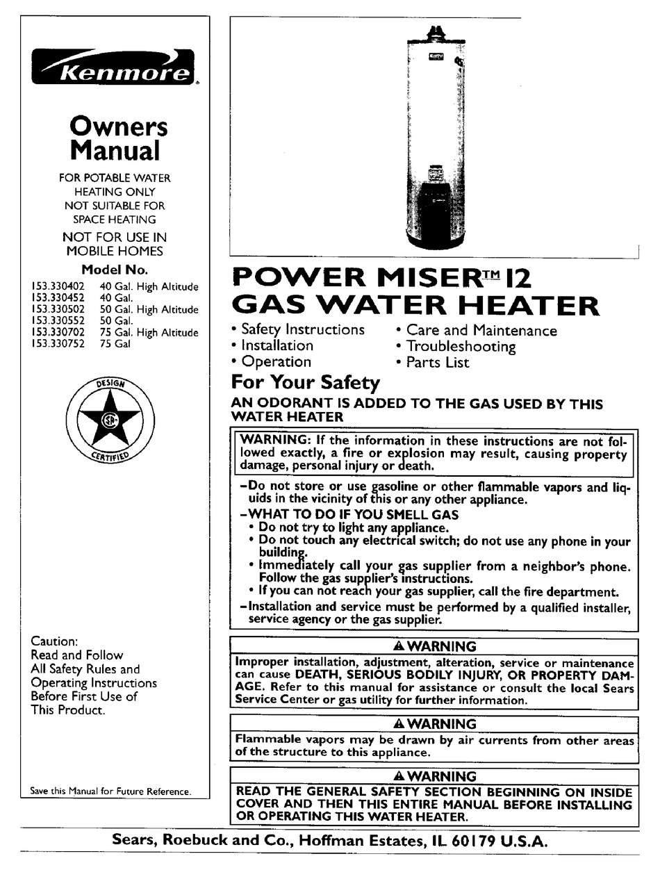 KENMORE 153.330402 OWNER'S MANUAL Pdf Download | ManualsLib