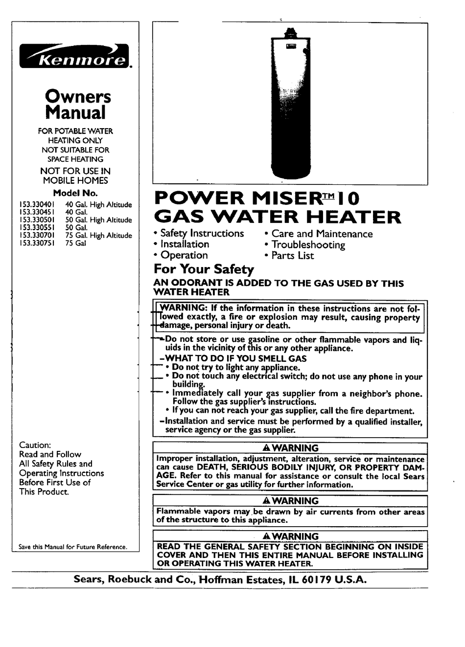 KENMORE POWER MISER 153.330401 OWNER'S MANUAL Pdf Download ManualsLib