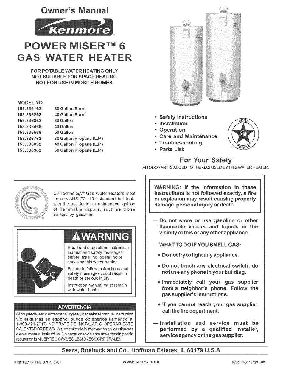 KENMORE POWER MISER 6 153.336262 OWNER'S MANUAL Pdf Download | ManualsLib 9 Electric Water Heater ManualsLib